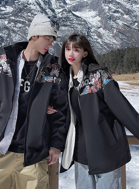 UhMu情侣装冲锋衣男女三合一两件套防风外套软壳进西藏滑雪登山服