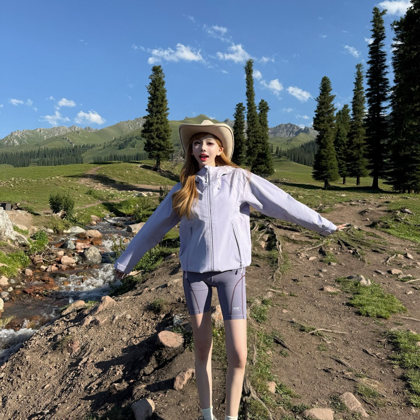 锦葵紫小众冲锋衣三合一外套女可拆卸户外轻徒步露营防风登山服潮