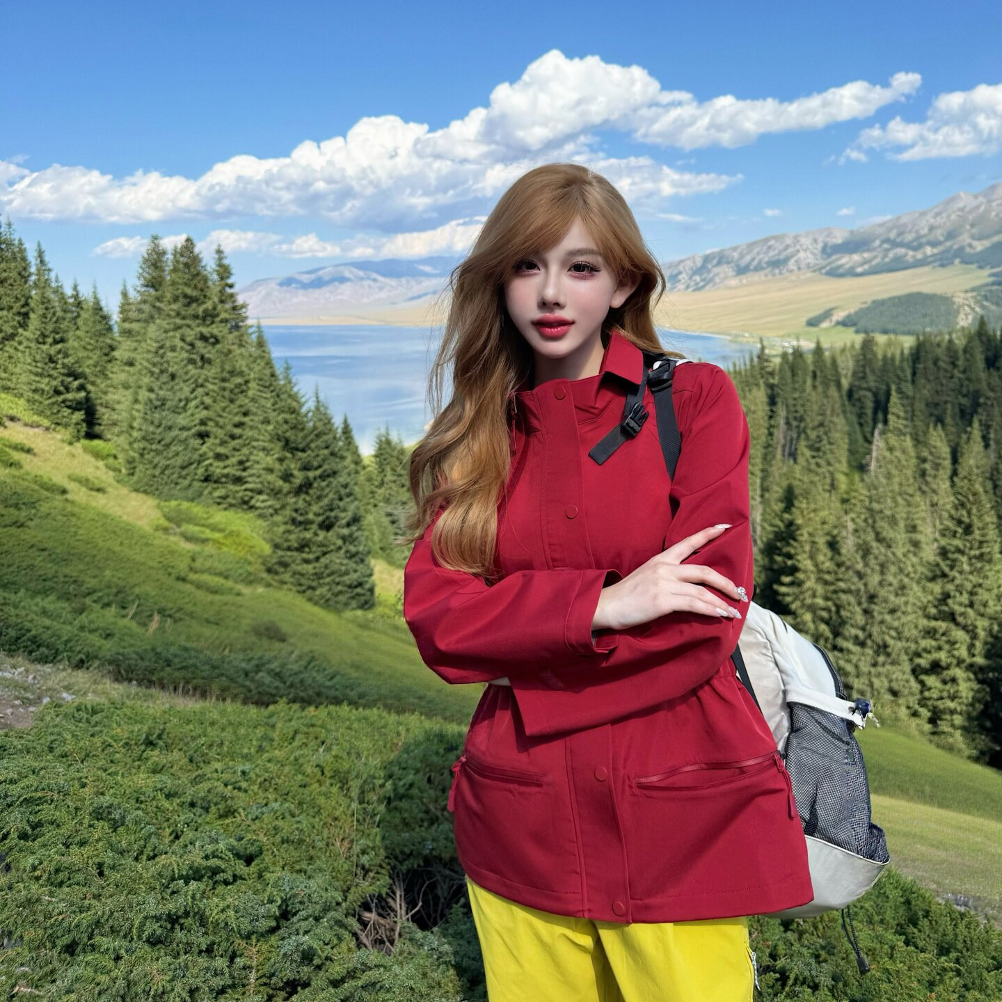 2026户外收腰红色轻量防风外套女山系通勤显瘦休闲徒步登山防风衣