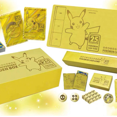 PTCG宝可梦日版25周年黄金盒 皮卡丘礼盒 卡盒卡套周边指示物卡垫