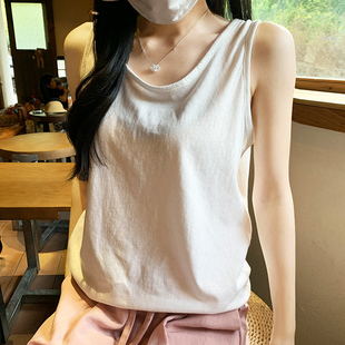 外穿宽松吊带内搭打底遮副乳t恤无袖 白色棉麻老头背心女夏季 上衣