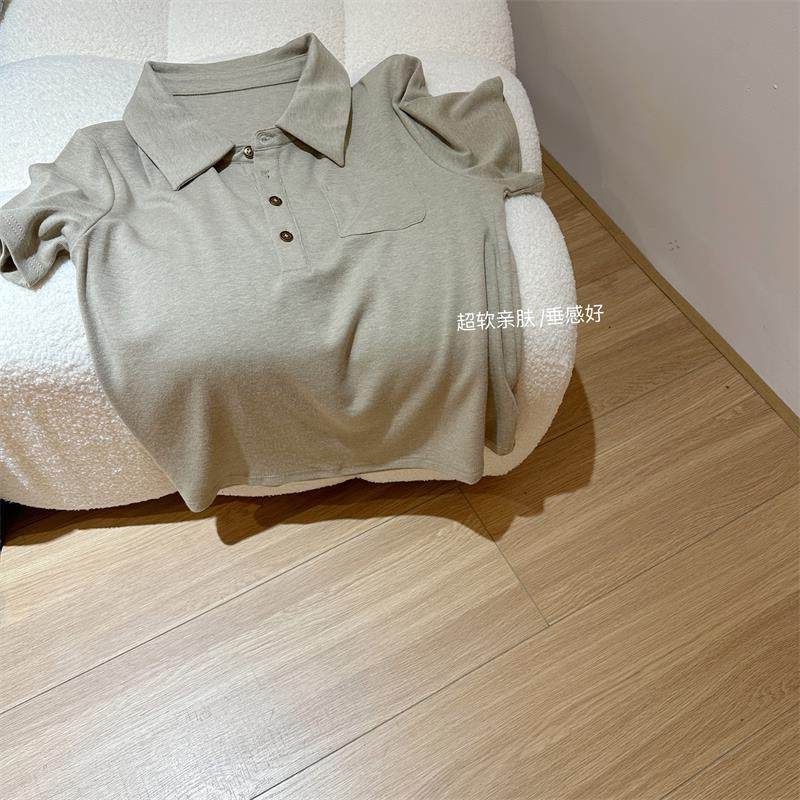 短袖燕麦T恤日杂纯色套头可可风