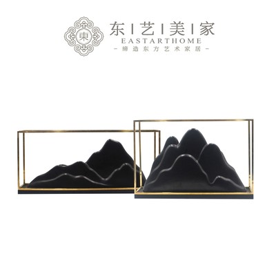 新中式风黑白金属玄关柜软装饰品