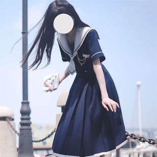 2025新款 潮牌日系学院风海军领连衣裙女夏季 洋气收腰减龄JK百褶裙