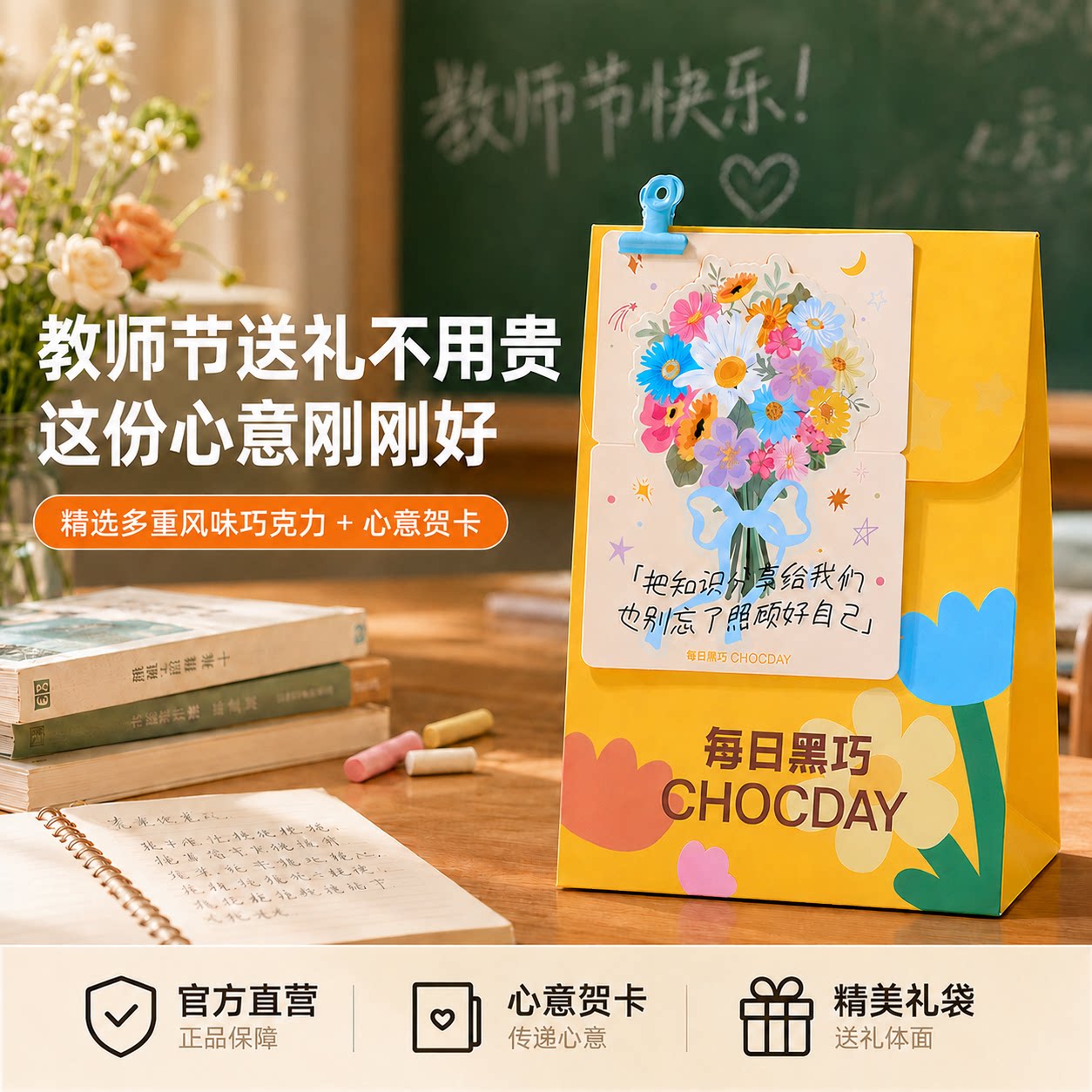 【教师节礼物】每日黑巧鲜萃黑巧克力教师节礼袋巧克力礼盒送老师