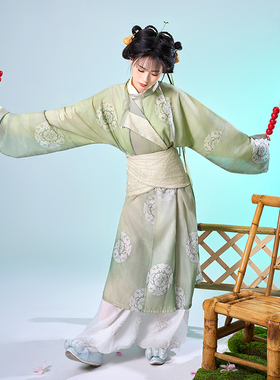 织满庭原创【青筠】唐制复原款圆领袍春夏款大放量印花汉服灯笼裤
