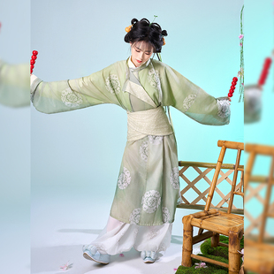 织满庭原创【青筠】唐制复原款圆领袍春夏款大放量印花汉服灯笼裤