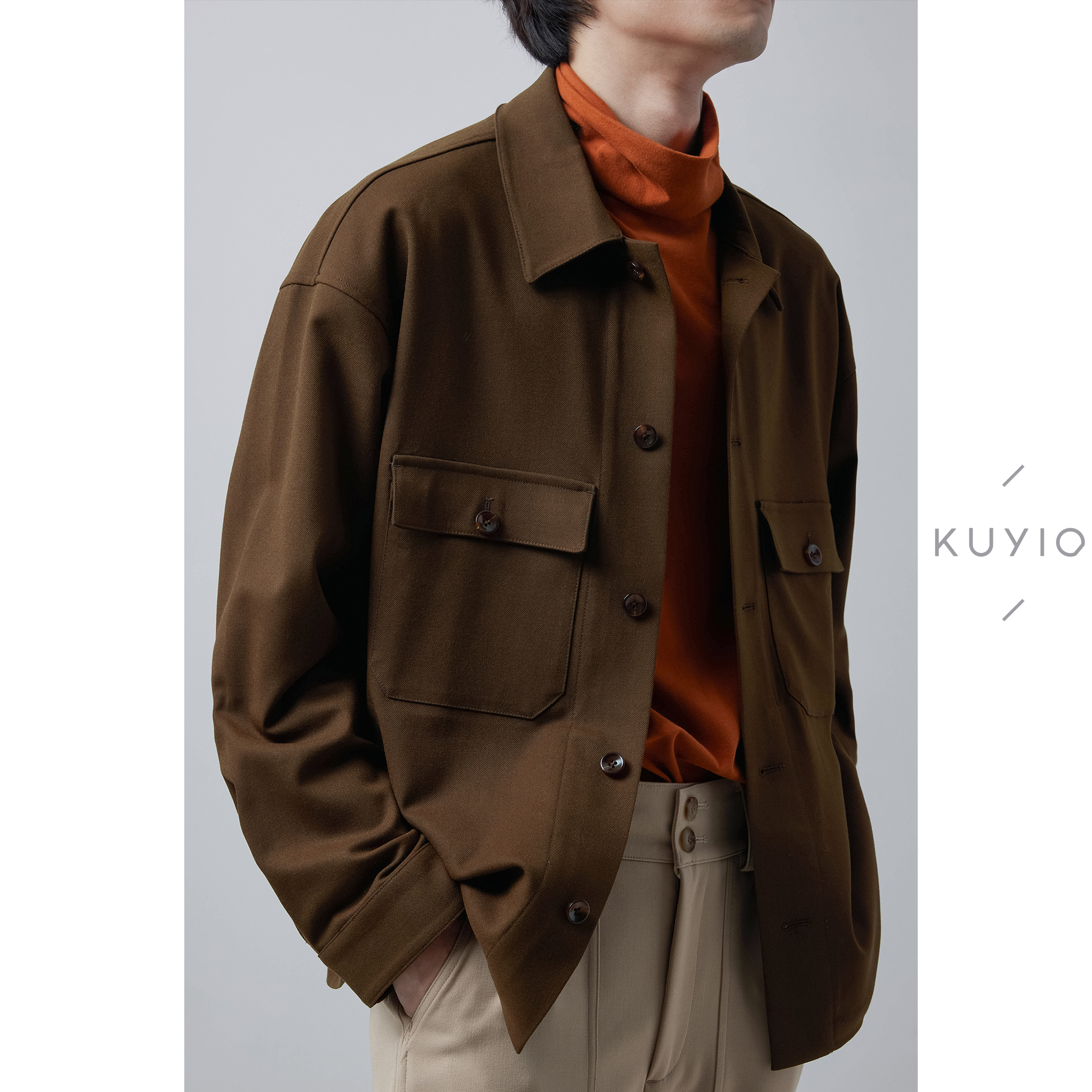 高密羊毛呢秋冬翻领挺廓垂顺衬衫