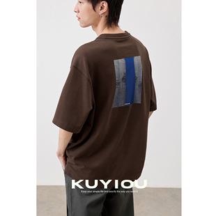 T恤男 3D立裁建筑印花宽松短袖 KUYIOU 日系简约重磅空气层面料