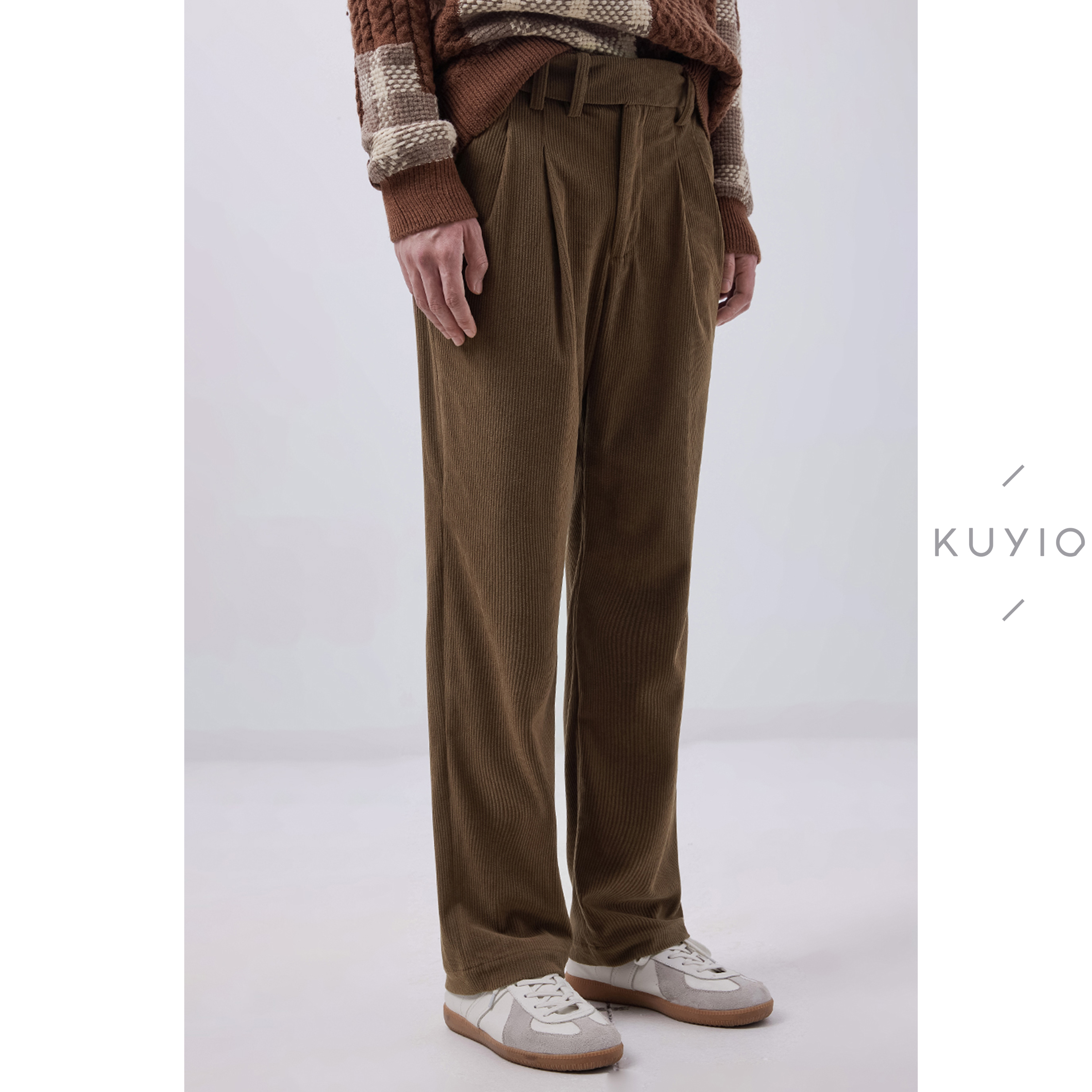 松紧腰灯芯绒休闲西装长裤男