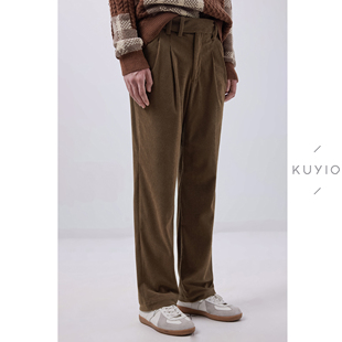 男 微锥后松紧腰延长腰袢灯芯绒休闲长裤 KUYIOU 绅士主义TUCK双褶