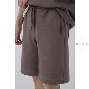 男 细节抽绳松紧腰五分运动短裤 K26 KUYIOU 微肌理牛奶丝重磅复合