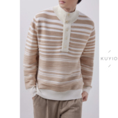 KUYIOU 阿拉善抗寒神兽环保原色骆驼绒 细羊毛纽扣半高领毛衣男