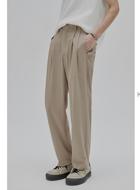 抗皱垂感经纬包芯纱 KUYIOU/意式双褶Y形门襟松紧腰西装长裤男K54