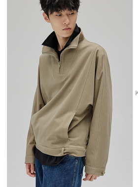 KUYIOU/烟囱领改良SMOCK 可翻可立2WAY半开襟拉链套头夹克外套男