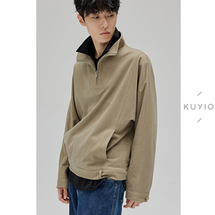 KUYIOU 可翻可立2WAY半開襟拉鏈套頭夾克外套男 煙囪領(lǐng)改良SMOCK