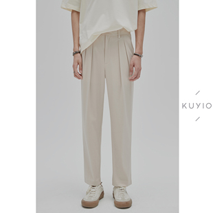 KUYIOU 男 意式 九分裤 K66 双褶后松紧腰垂感休闲西装 腰部延长袢