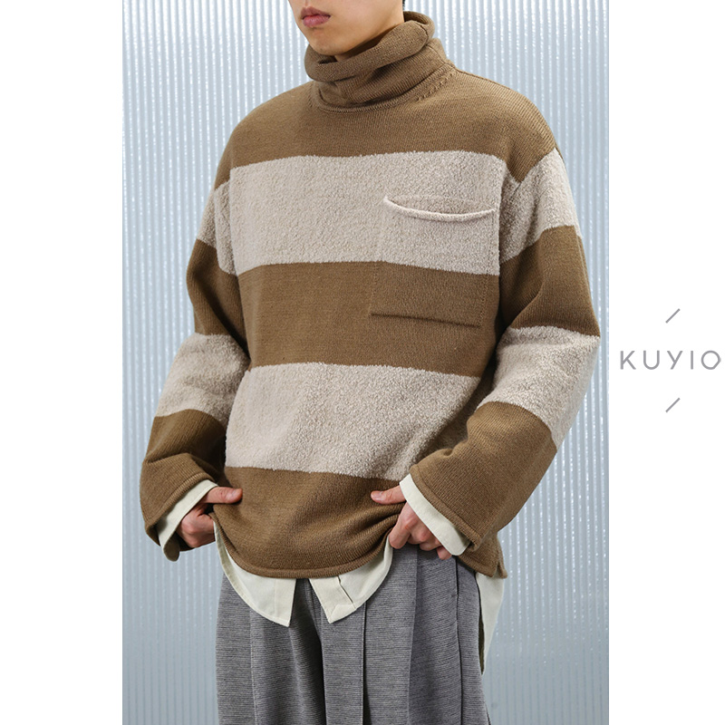 圈圈纱肌理交接横条纹毛衣