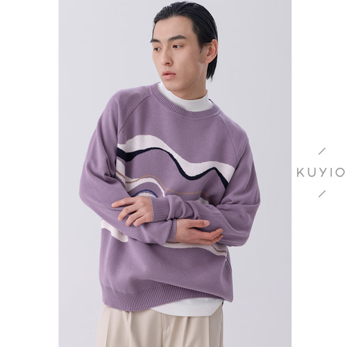 Kuyiou双面提花纯棉圆领针织衫