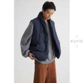 KUYIOU 进口盐缩微皱肌理尼龙面料 90白鸭绒茧型立领羽绒马甲男