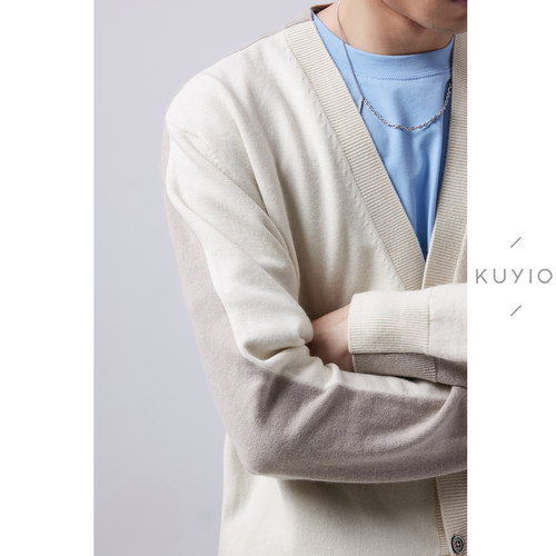 软糯山羊绒前后拼色领落针织开衫