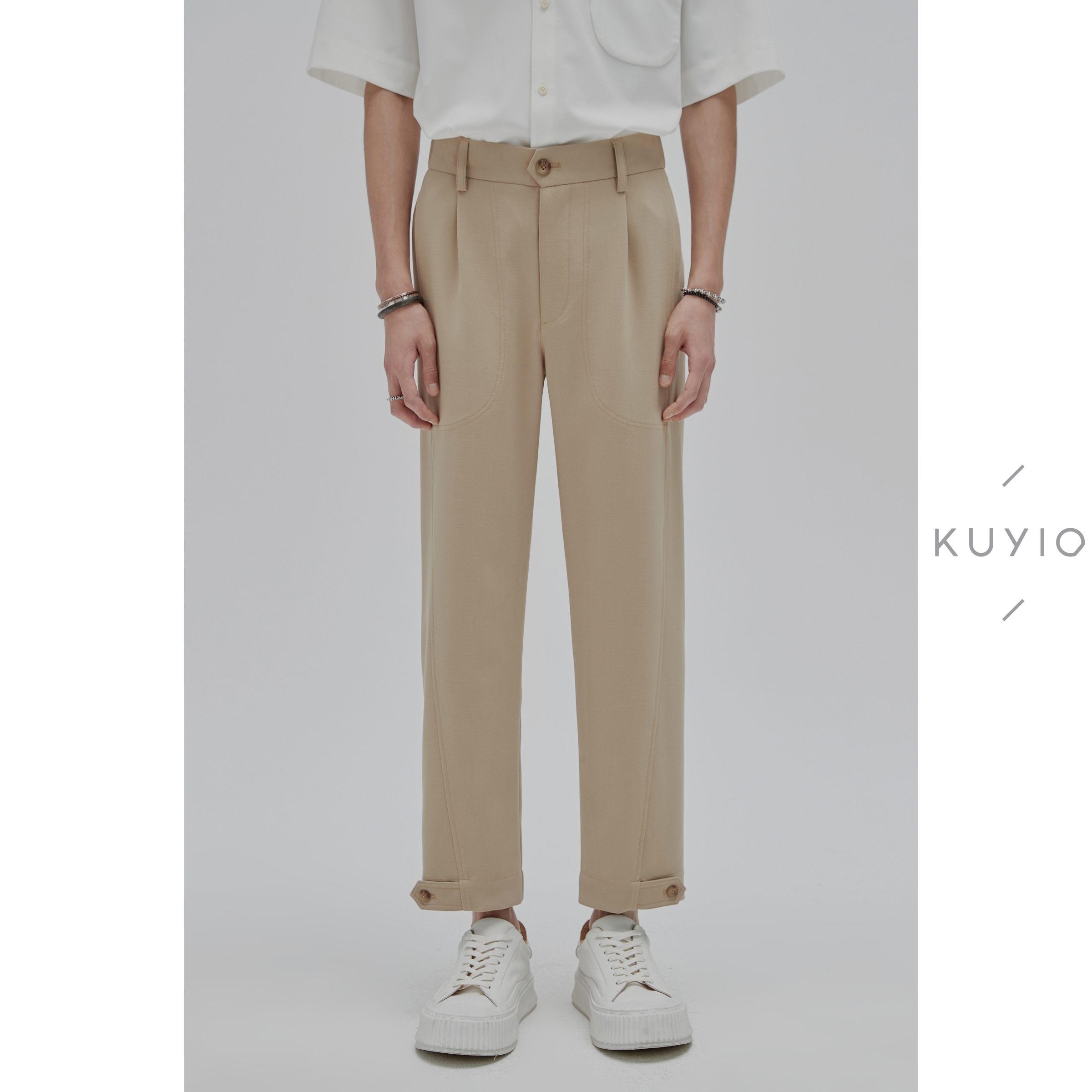 脚口收口袢松紧腰休闲九分裤