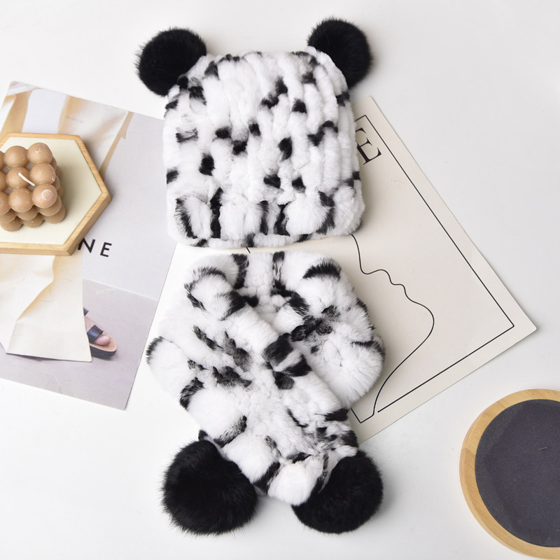 儿童帽子宝宝兔毛围巾帽保暖1-6岁弹力毛线帽针织帽皮草围脖套装