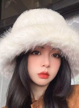 新款韩版水貂毛编织公主帽真狐狸毛边貂皮皮草礼帽女冬时尚保暖
