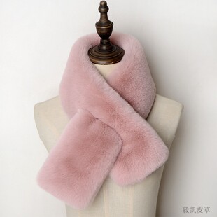 加厚韩版獭兔毛绒围巾女秋冬季学生围脖套头仿毛皮草交叉百搭情侣