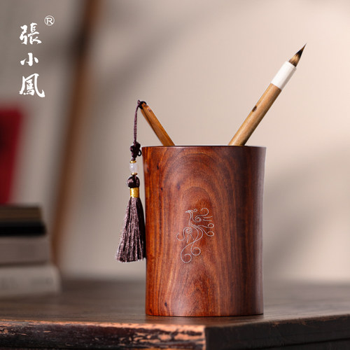 张小凤血檀手工笔筒桌面摆件送礼