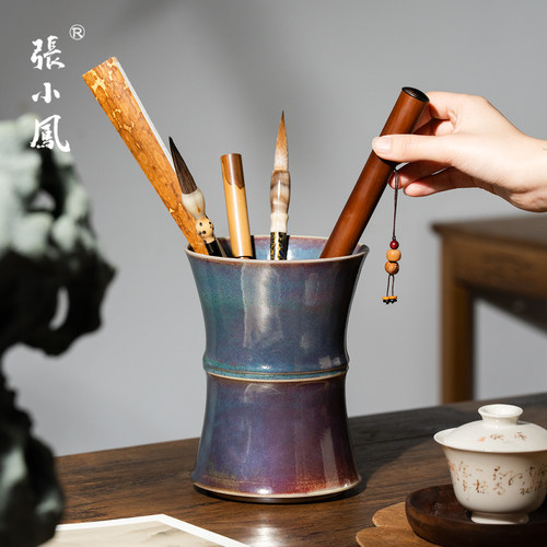 【孤品】张小凤竹节钧瓷笔筒礼盒