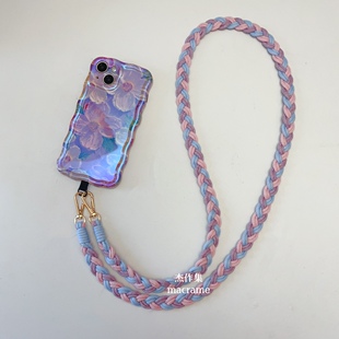 Macrame手工编织手机挂绳长款斜挎个性时尚手机链贴片材料包成品