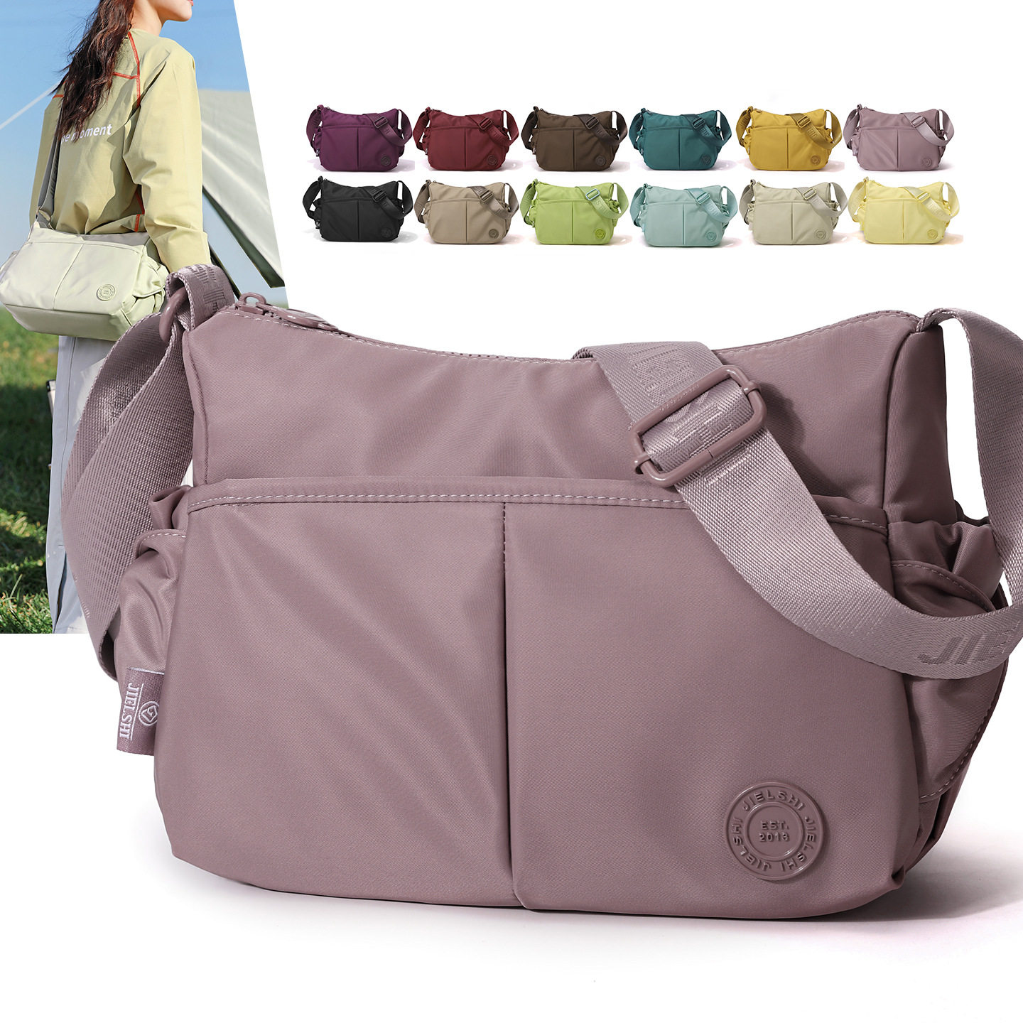 日本新款简约防水尼龙布单肩包