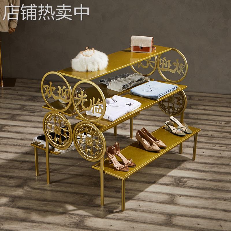 鞋店鞋架展示架落地式童鞋货架服装店铺金色多层包包架鞋柜中岛架