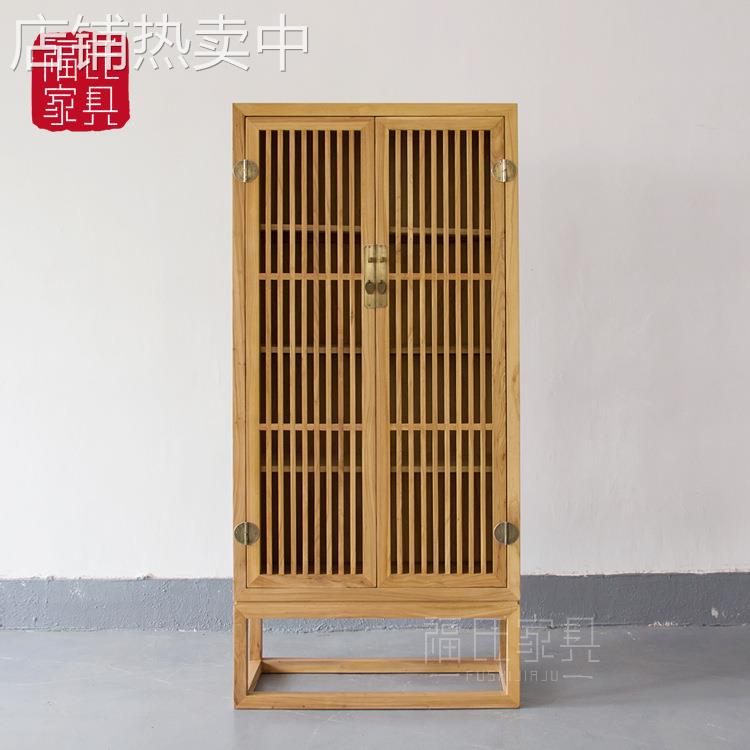 老榆木书柜禅意展示柜实木书柜免漆陈列柜现代中式立柜书架储物柜
