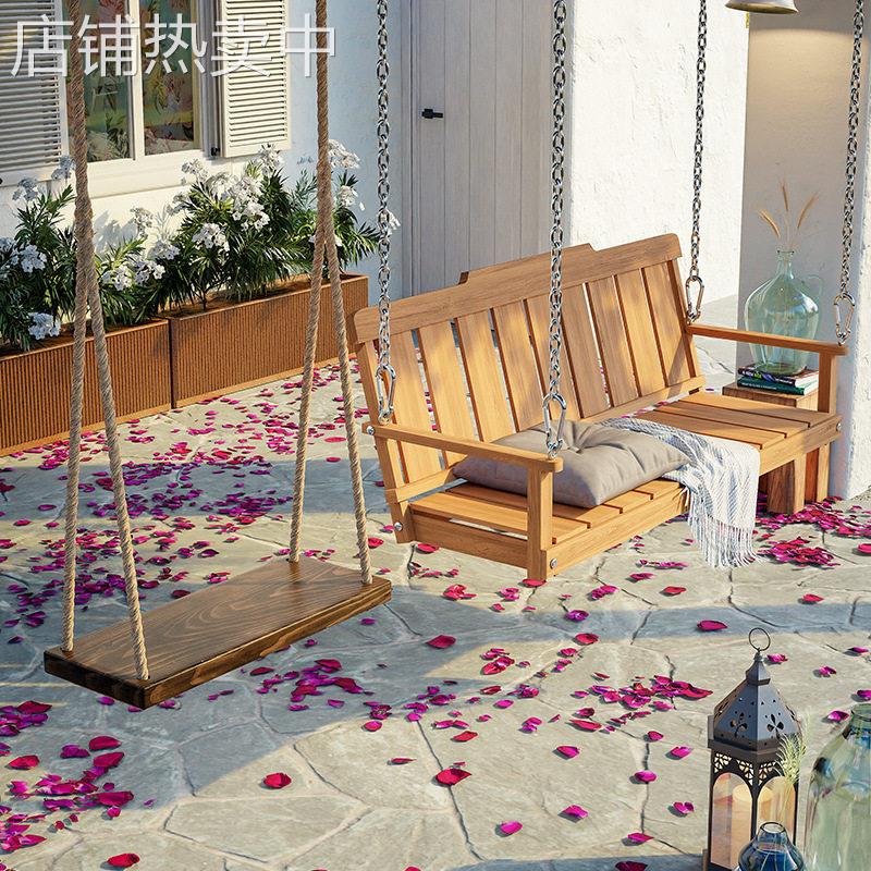 户外防腐木家用儿童荡秋千庭院小孩吊椅室内阳台摇椅别墅实木QQ^l