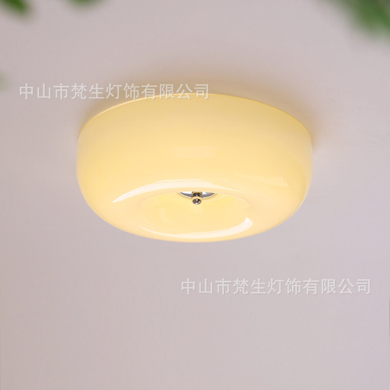 法式复古卧室奶油风吸顶灯中古ins简约餐厅书房阳台过道玻璃灯具