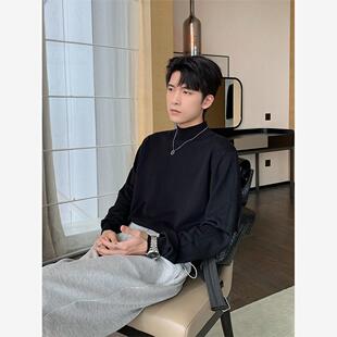 秋冬季ins潮半高领毛衣男黑色宽松内搭打底针织衫雅痞上衣