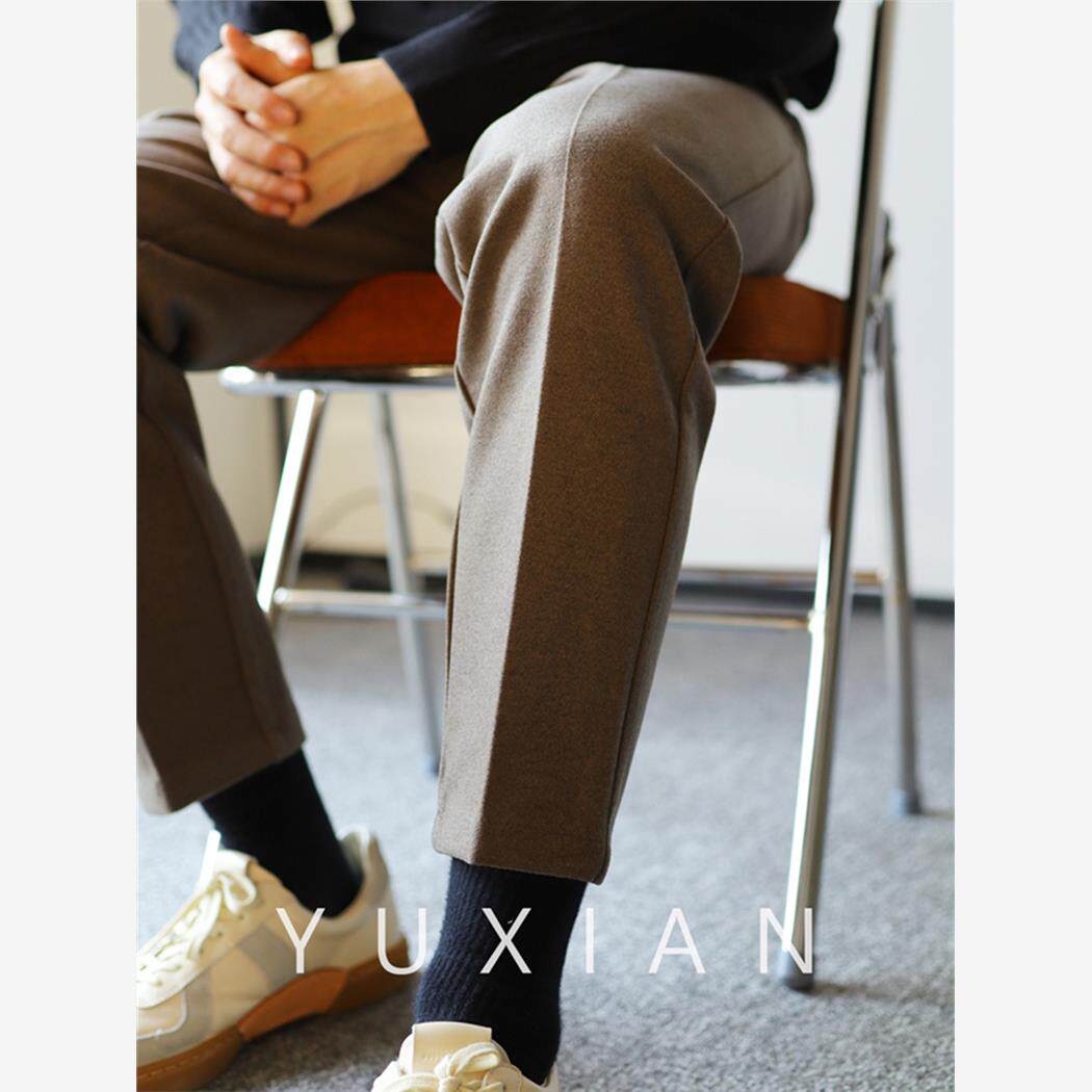 YUXIAN余闲秋冬毛呢长九分裤西裤直筒宽松男基础加厚垂感商务修身
