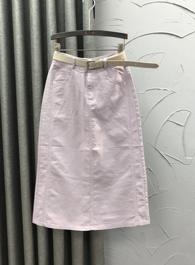 紫色高腰洗水棉开叉牛仔裙女2025春夏薄款宽松休闲A字中长半身裙