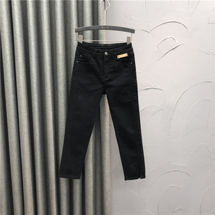 黑色直筒牛仔裤女裤脚开叉2025年春季新款时尚高腰休闲九分烟管裤