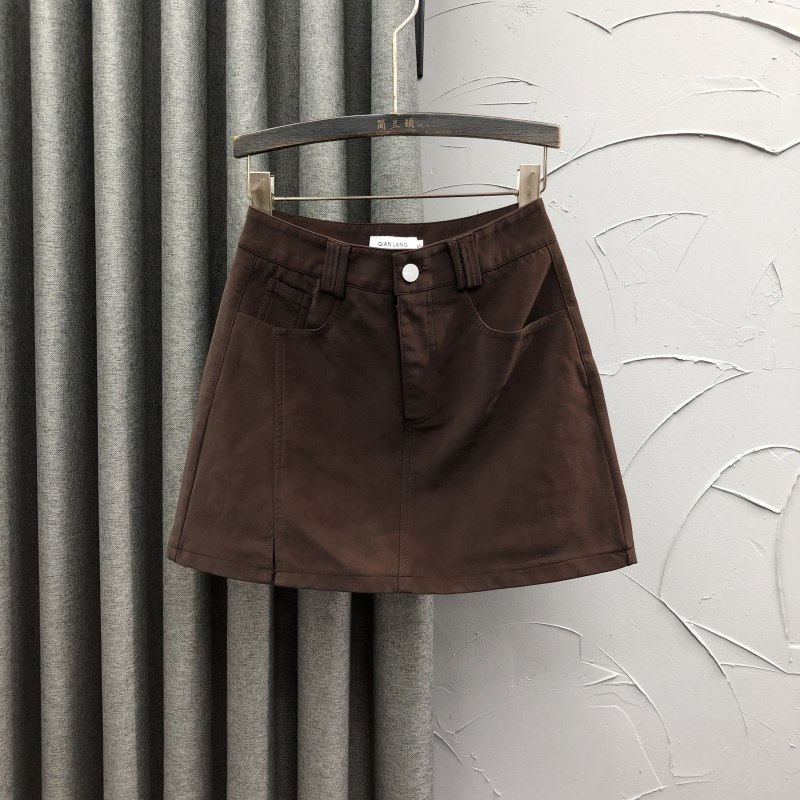 咖啡色高腰鹿皮绒短裙女2025秋冬时尚洋气减龄A字开叉打底半身裙,女装/女士精品,半身裙,淘宝优惠券,粉丝福利购,淘宝优惠卷