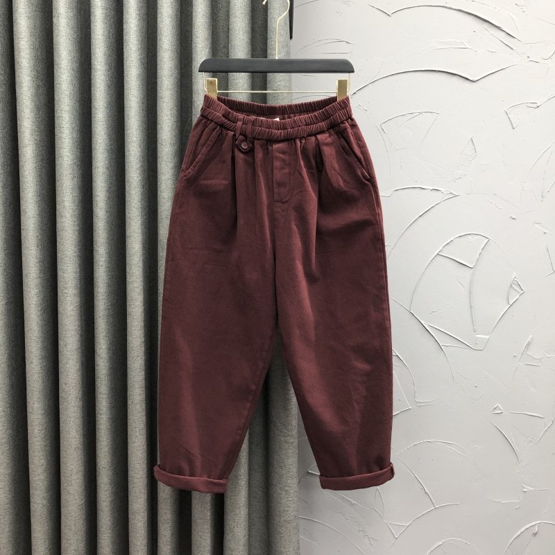 酒红色薄绒加厚休闲哈伦牛仔裤女2024冬季时尚宽松松紧腰老爹垮裤,女装/女士精品,牛仔裤,淘宝优惠券,粉丝福利购,淘宝优惠卷