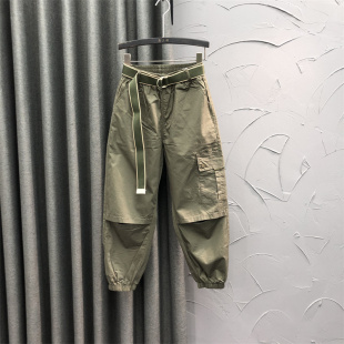 裤 军绿色高腰哈伦休闲裤 洋气露膝九分工装 夏天时尚 潮 女2026年新款