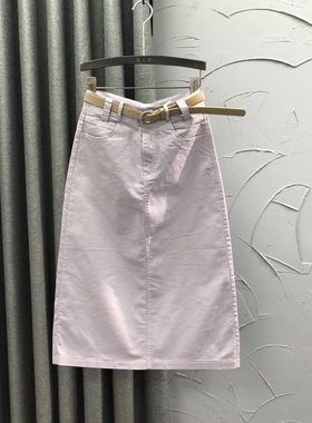 紫色高腰休闲牛仔裙女洗水棉2025夏季宽松遮肉显瘦A字开叉半身裙