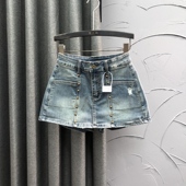 铆钉设计感A字辣妹包臀裙裤 时尚 裙女秋冬新款 清仓假两件牛仔短裤