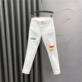 春夏高腰显瘦紧身铅笔牛仔裤 欧货白色休闲小脚裤 女破洞2026年新款