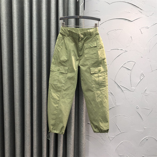 牛仔裤 宽松洋气百搭九分束脚哈伦裤 女秋季 时尚 薄款 军绿色休闲工装