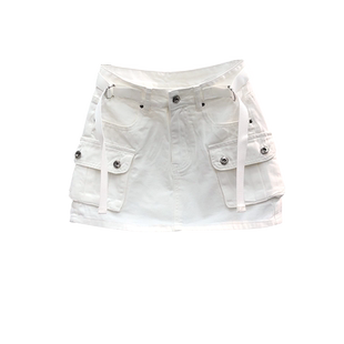 白色高腰牛仔短裙女2025年新款夏天时尚洋气休闲大口袋A字包臀裙
