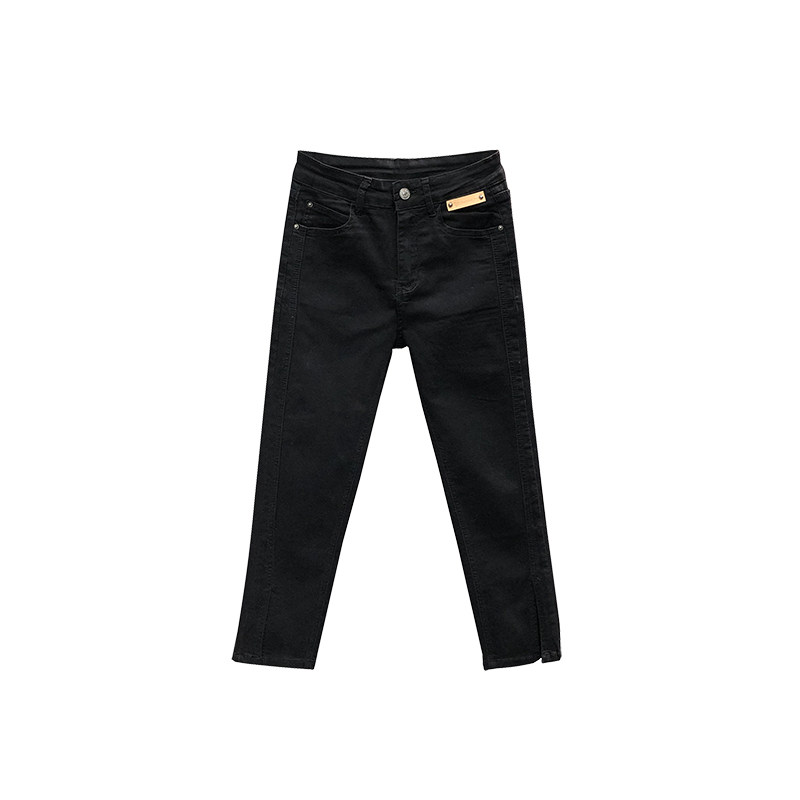 黑色直筒牛仔裤女裤脚开叉2025年春季新款时尚高腰休闲九分烟管裤